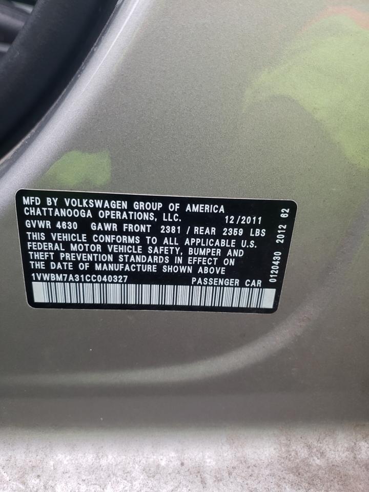 Photo 10 from auction – 2012 VOLKSWAGEN PASSAT SE with VIN 1VWBM7A31CC040327