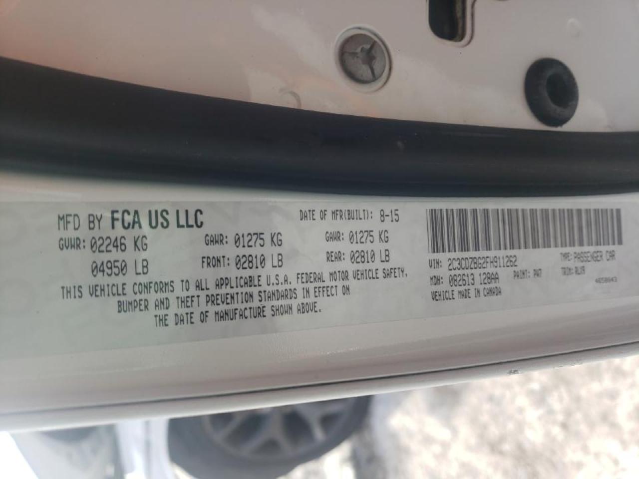 Photo 10 from auction – 2015 DODGE CHALLENGER with VIN 2C3CDZBG2FH911262
