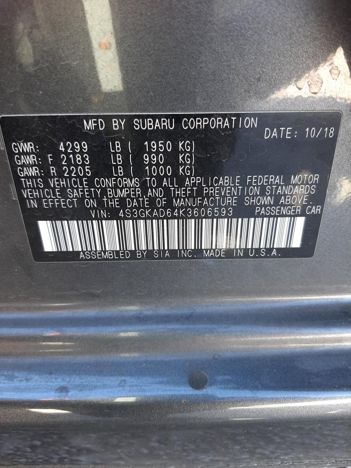 Photo 10 from auction – 2019 SUBARU IMPREZA PR with VIN 4S3GKAD64K3606593