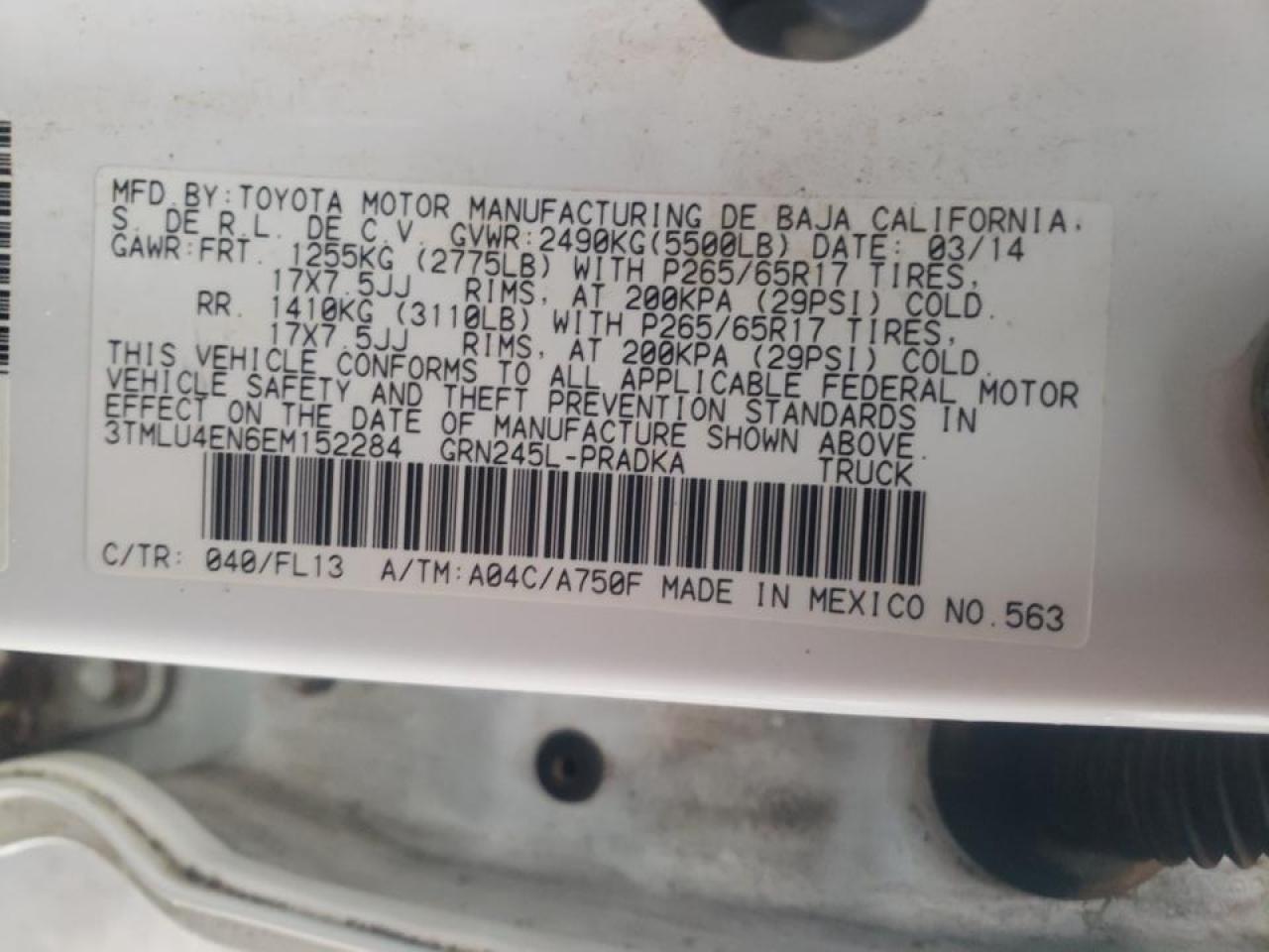 Photo 10 from auction – 2014 TOYOTA TACOMA DOU with VIN 3TMLU4EN6EM152284