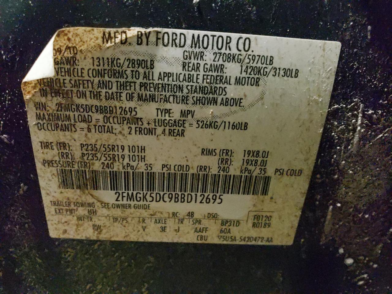 Photo 10 from auction – 2011 FORD FLEX LIMIT with VIN 2FMGK5DC9BBD12695