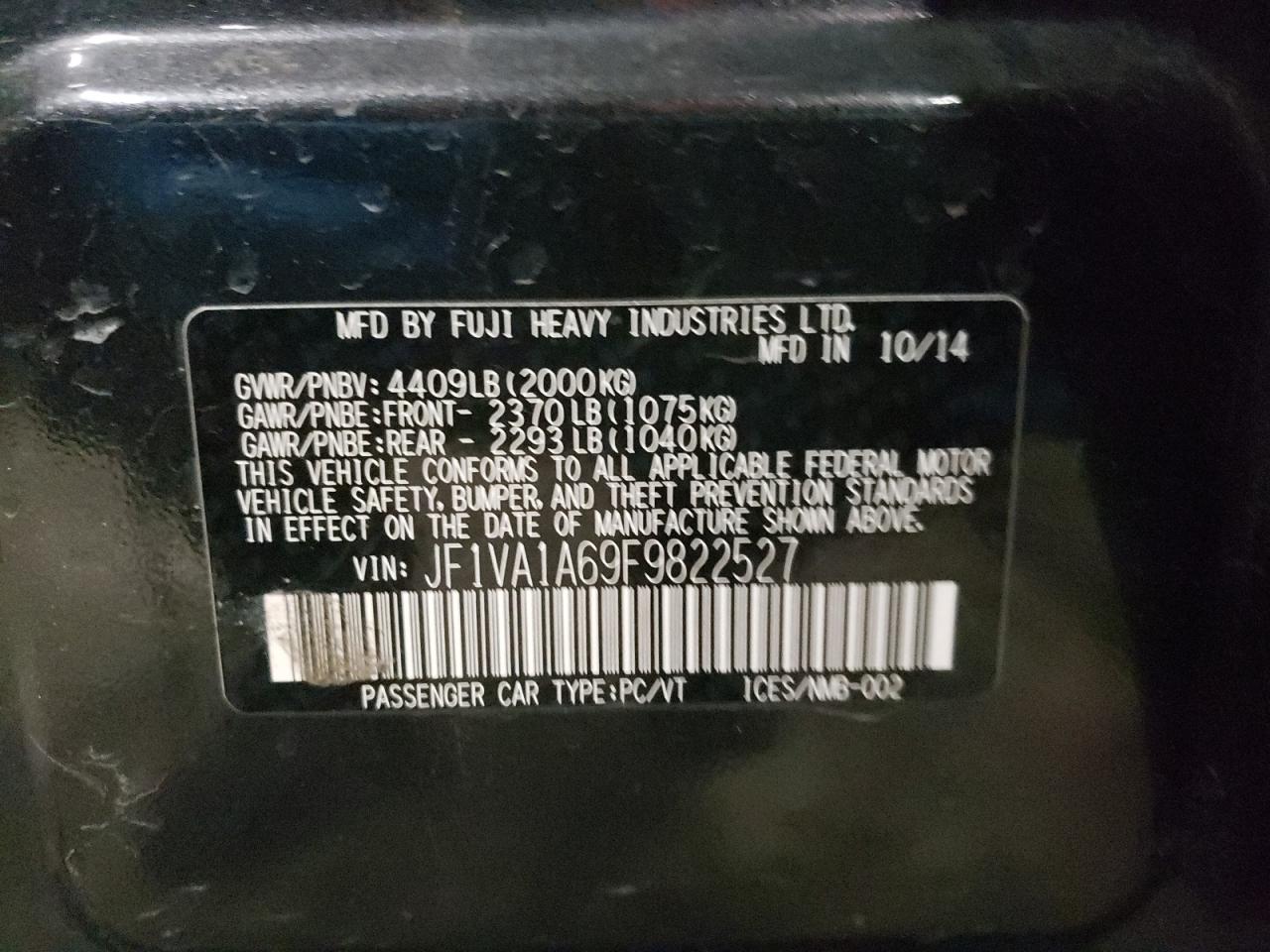 Photo 10 from auction – 2015 SUBARU WRX with VIN JF1VA1A69F9822527