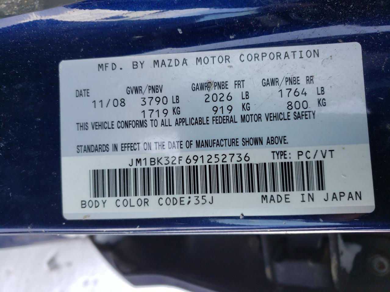 Photo 10 from auction – 2009 MAZDA 3 I with VIN JM1BK32F691252736