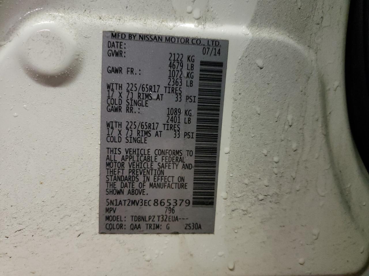 Photo 10 from auction – 2014 NISSAN ROGUE with VIN 5N1AT2MV3EC865379