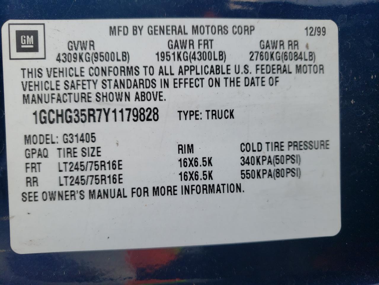 Photo 10 from auction – 2000 CHEVROLET EXPRESS with VIN 1GCHG35R7Y1179828