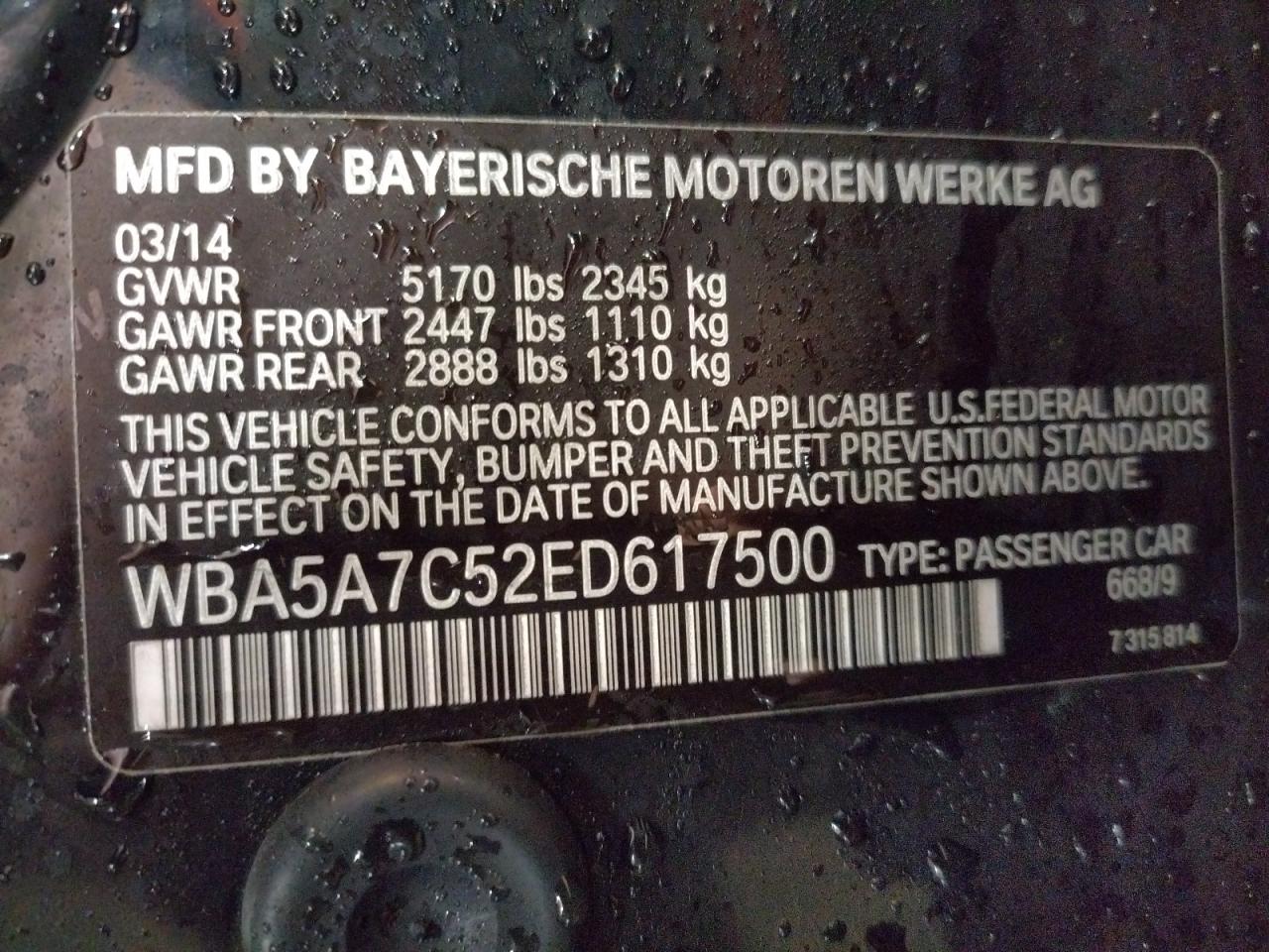 Photo 10 from auction – 2014 BMW 528 XI with VIN WBA5A7C52ED617500