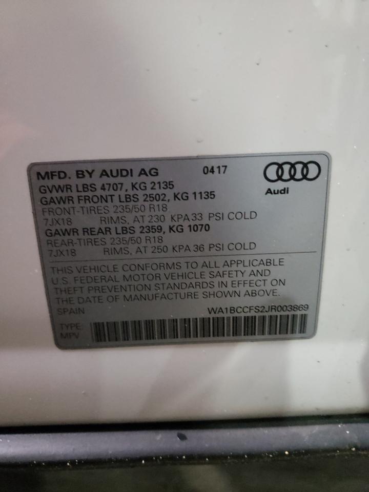Photo 10 from auction – 2018 AUDI Q3 PREMIUM with VIN WA1BCCFS2JR003869