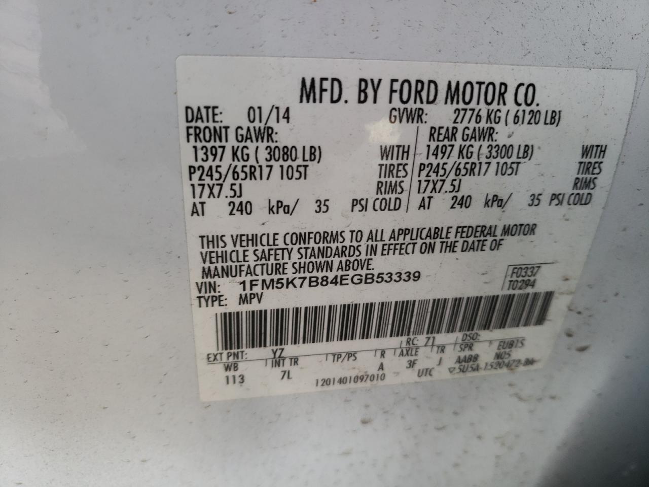 Photo 10 from auction – 2014 FORD EXPLORER with VIN 1FM5K7B84EGB53339