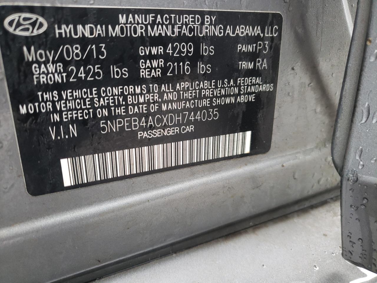 Photo 10 from auction – 2013 HYUNDAI SONATA GLS with VIN 5NPEB4ACXDH744035