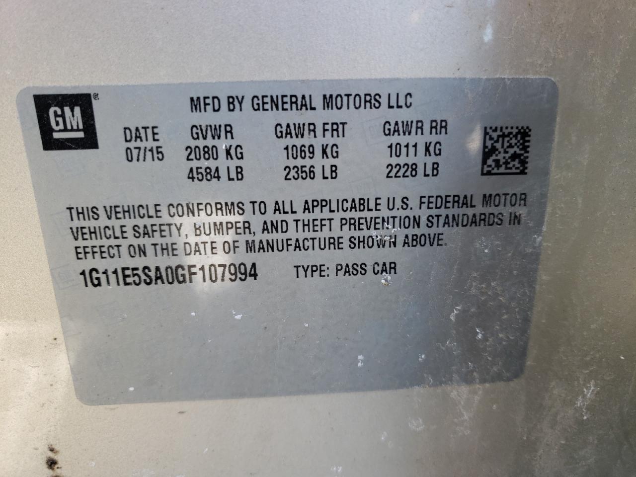 Photo 10 from auction – 2016 CHEVROLET MALIBU LIM with VIN 1G11E5SA0GF107994