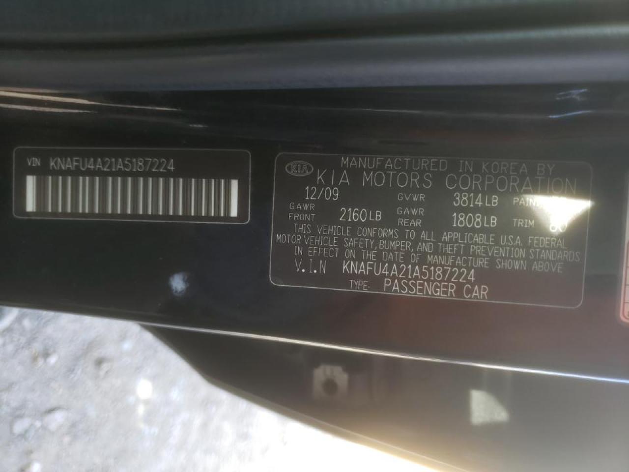 Photo 10 from auction – 2010 KIA FORTE EX with VIN KNAFU4A21A5187224