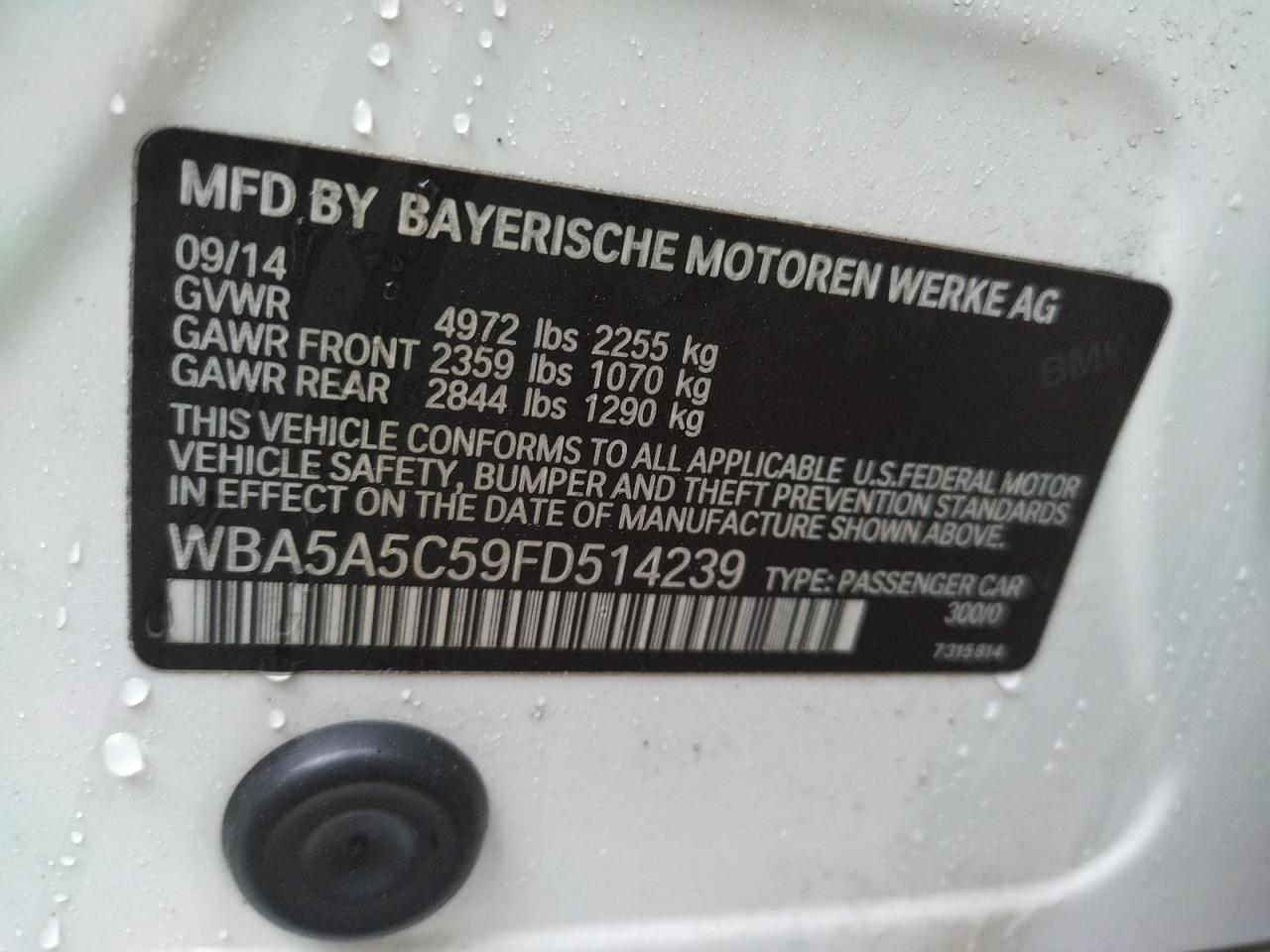 Photo 10 from auction – 2015 BMW 528 I with VIN WBA5A5C59FD514239