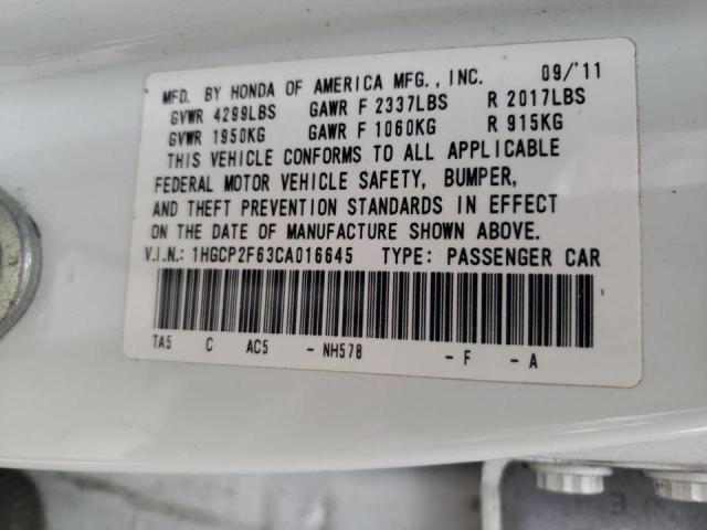 Photo 10 from auction – 2012 HONDA ACCORD SE with VIN 1HGCP2F63CA016645