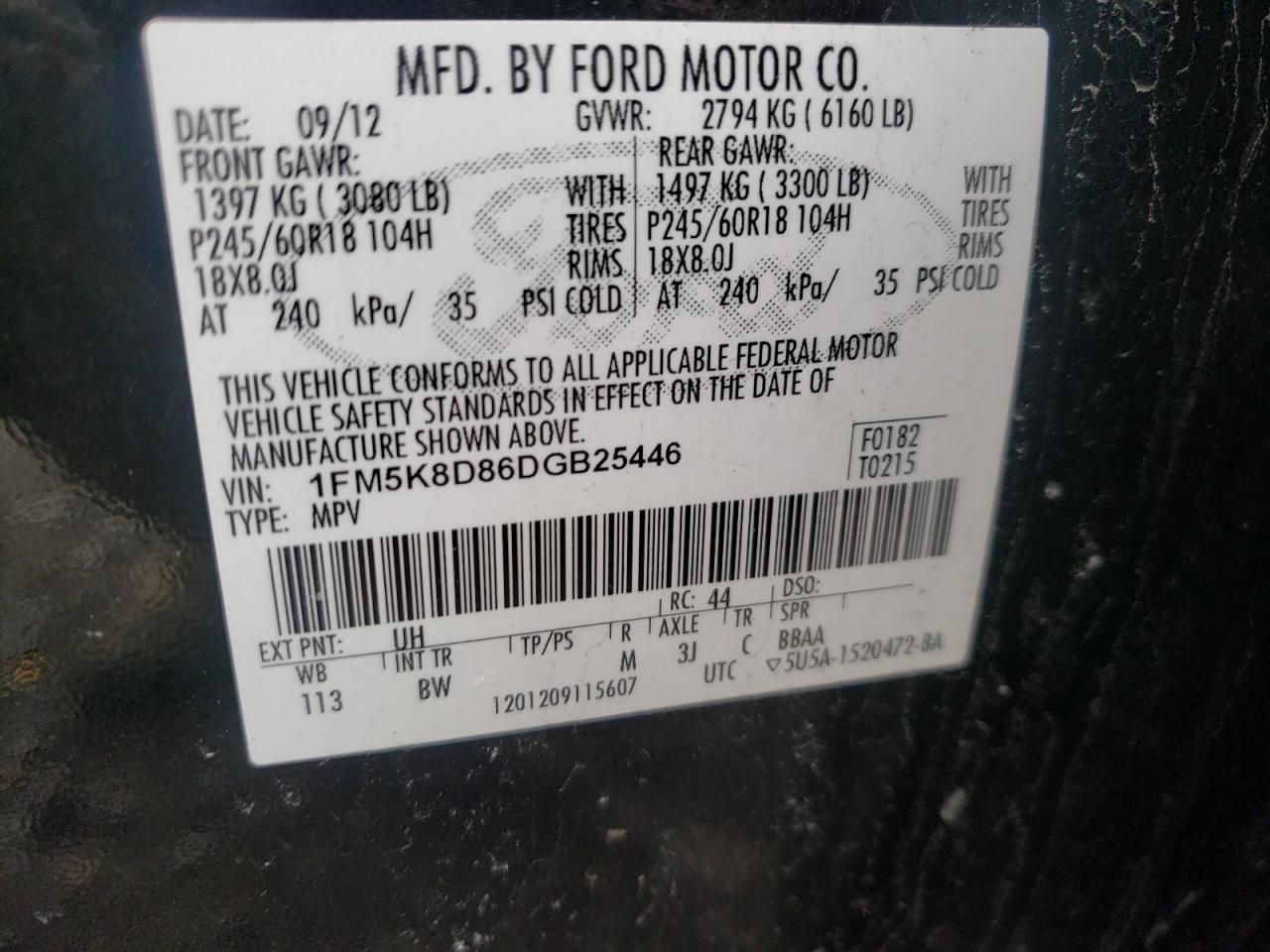 Photo 10 from auction – 2013 FORD EXPLORER X with VIN 1FM5K8D86DGB25446