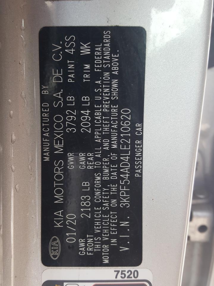 Photo 10 from auction – 2020 KIA FORTE EX with VIN 3KPF54AD4LE210620