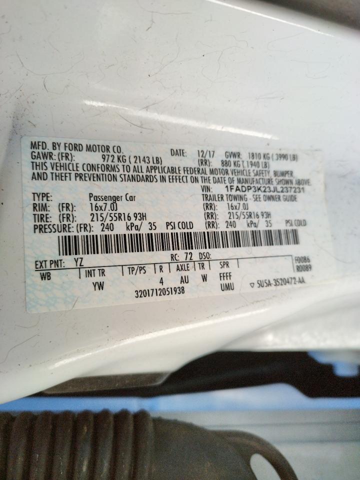 Photo 10 from auction – 2018 FORD FOCUS SE with VIN 1FADP3K23JL237231
