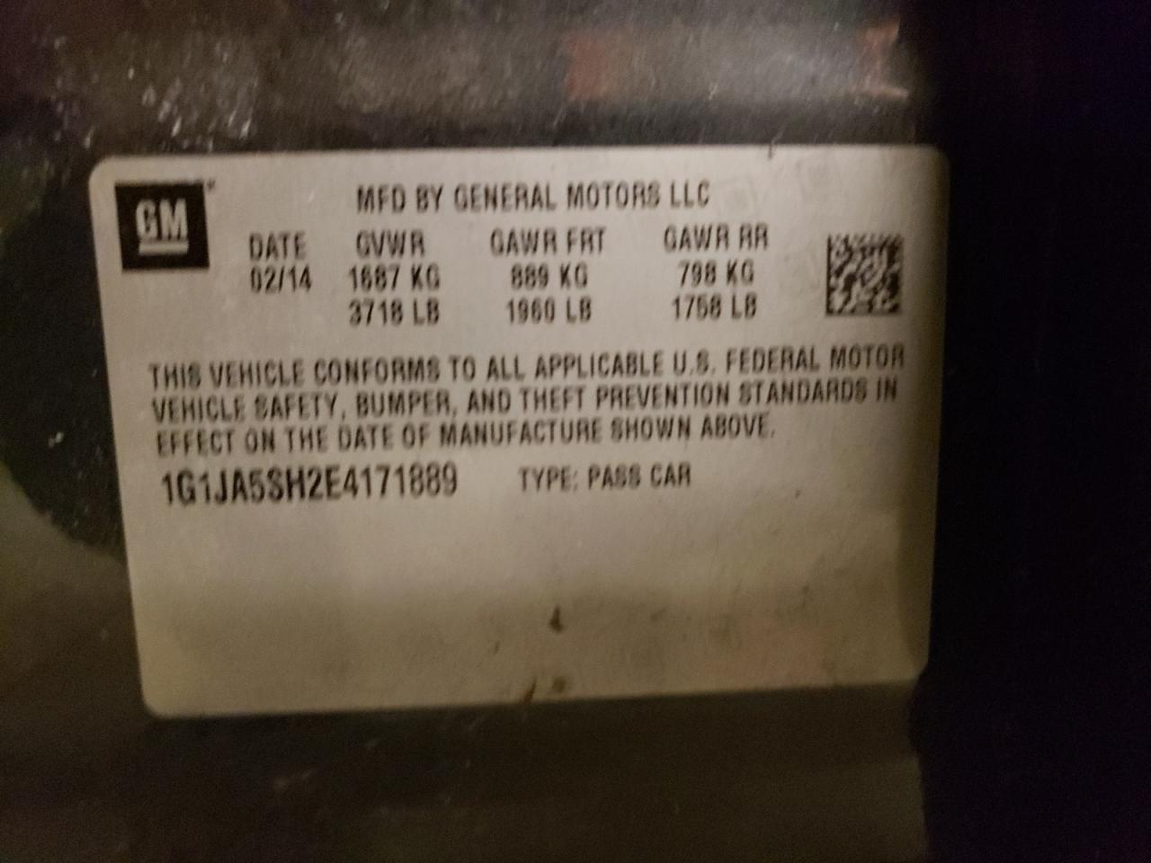 Photo 10 from auction – 2014 CHEVROLET SONIC LS with VIN 1G1JA5SH2E4171889