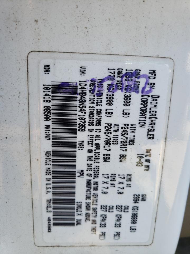 Photo 10 from auction – 2004 DODGE DURANGO SL with VIN 1D4HB48N54F107359