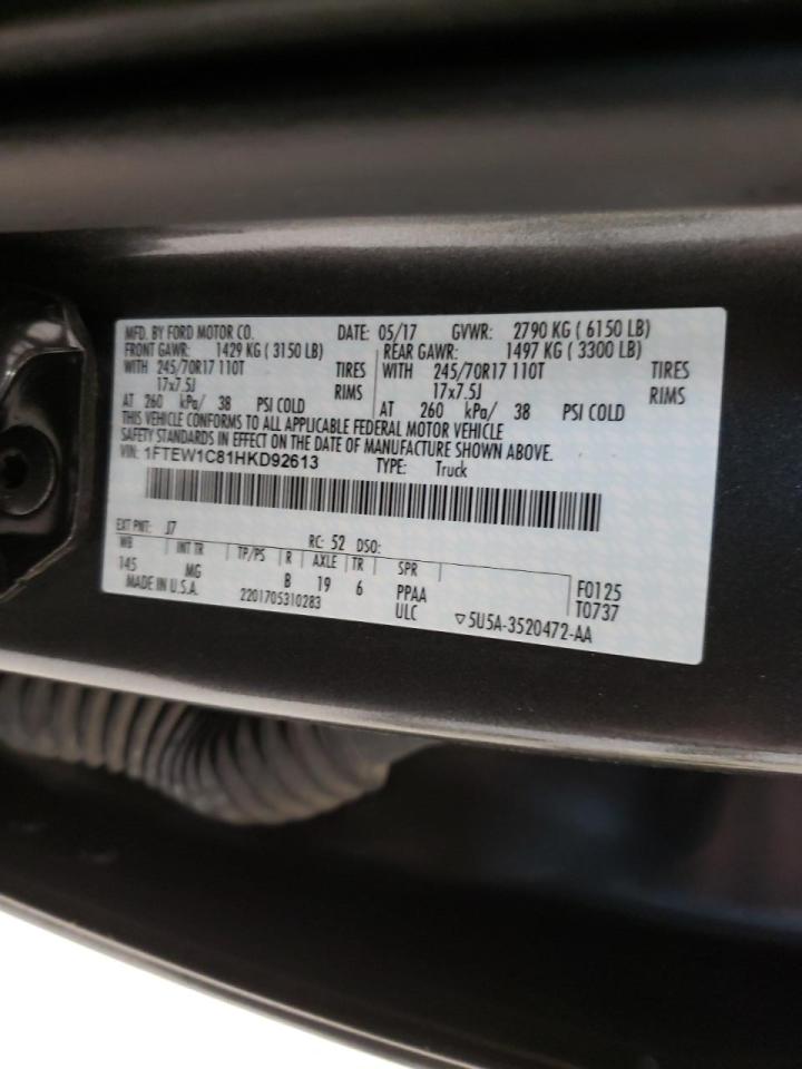 Photo 10 from auction – 2017 FORD F150 SUPER with VIN 1FTEW1C81HKD92613