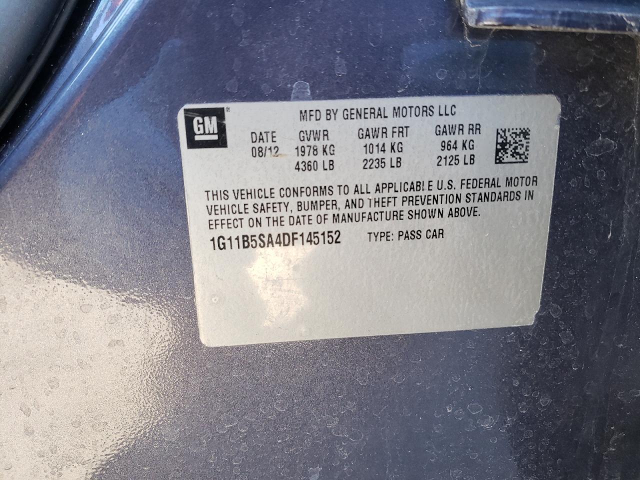 Zdjęcie 10 z aukcji – 2013 CHEVROLET MALIBU LS z VIN 1G11B5SA4DF145152