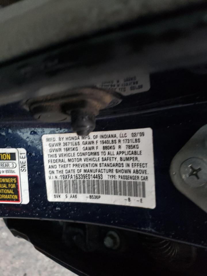 Photo 10 from auction – 2009 HONDA CIVIC VP with VIN 19XFA16339E014493