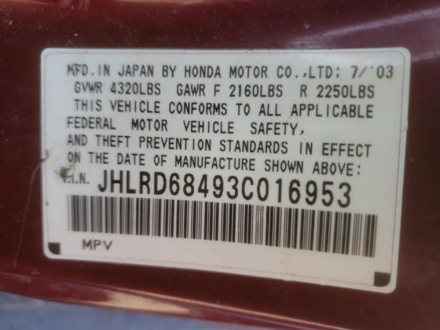 Photo 10 from auction – 2003 HONDA CR-V LX with VIN JHLRD68493C016953