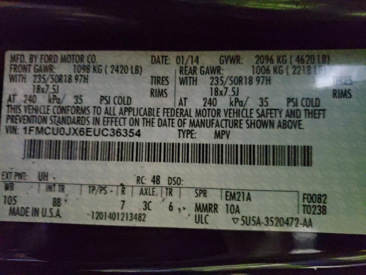 Photo 10 from auction – 2014 FORD ESCAPE TIT with VIN 1FMCU0JX6EUC36354