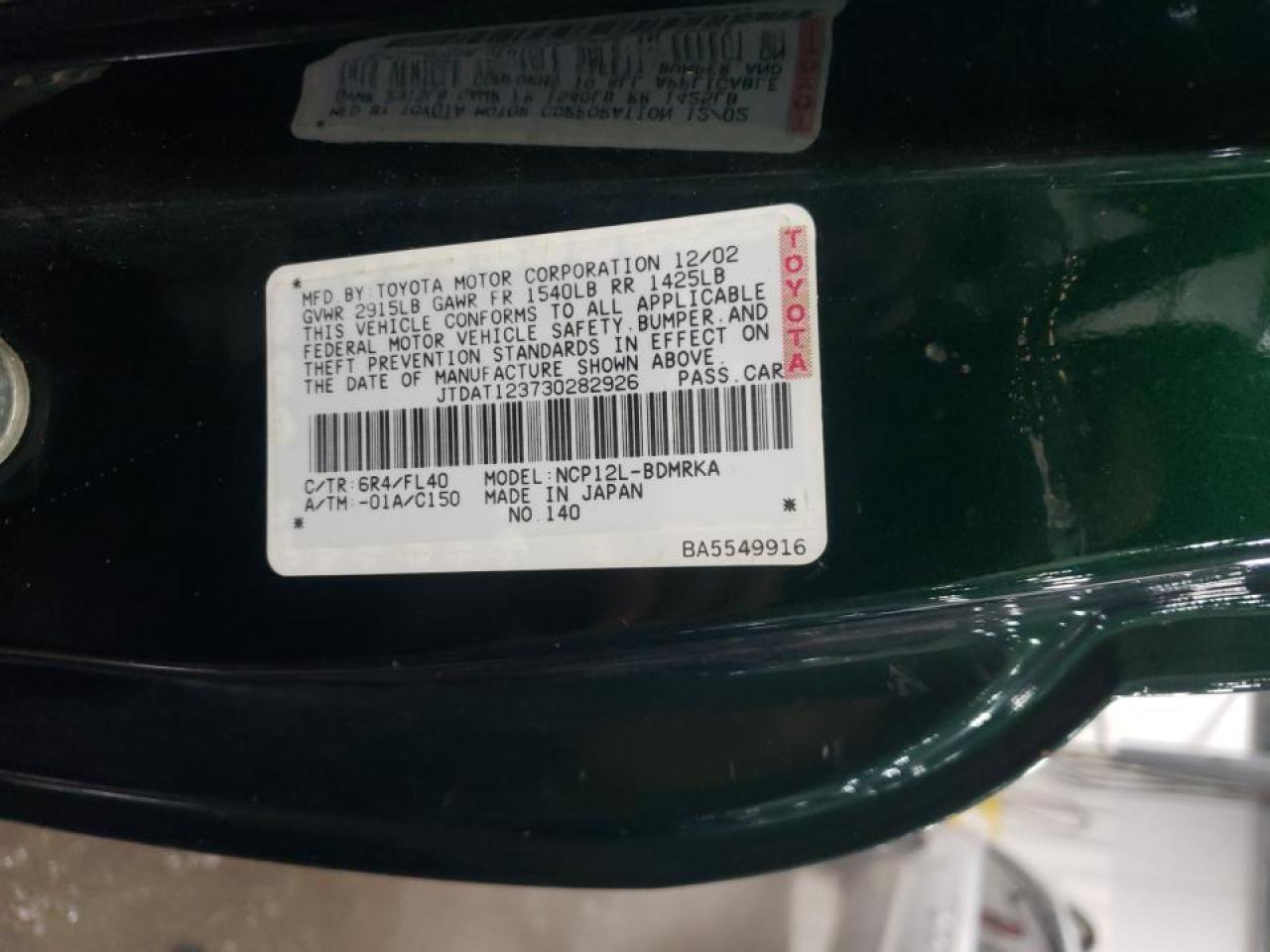 Photo 10 from auction – 2003 TOYOTA ECHO with VIN JTDAT123730282926