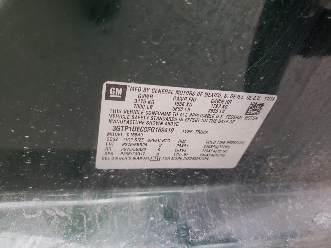 Photo 10 from auction – 2015 GMC SIERRA C15 with VIN 3GTP1UEC9FG189418