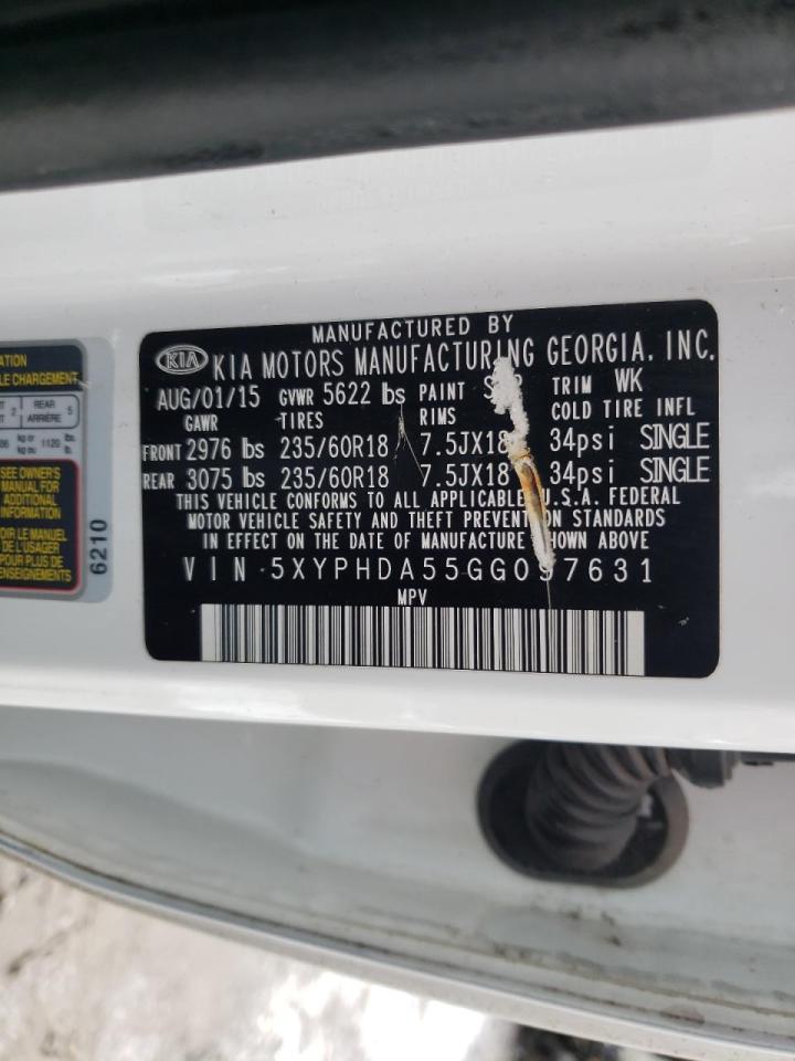 Photo 10 from auction – 2016 KIA SORENTO EX with VIN 5XYPHDA55GG097631
