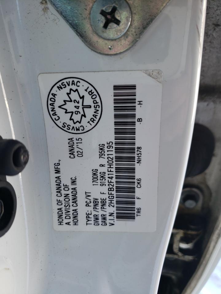 Photo 10 from auction – 2015 HONDA CIVIC LX with VIN 2HGFB2F41FH021195