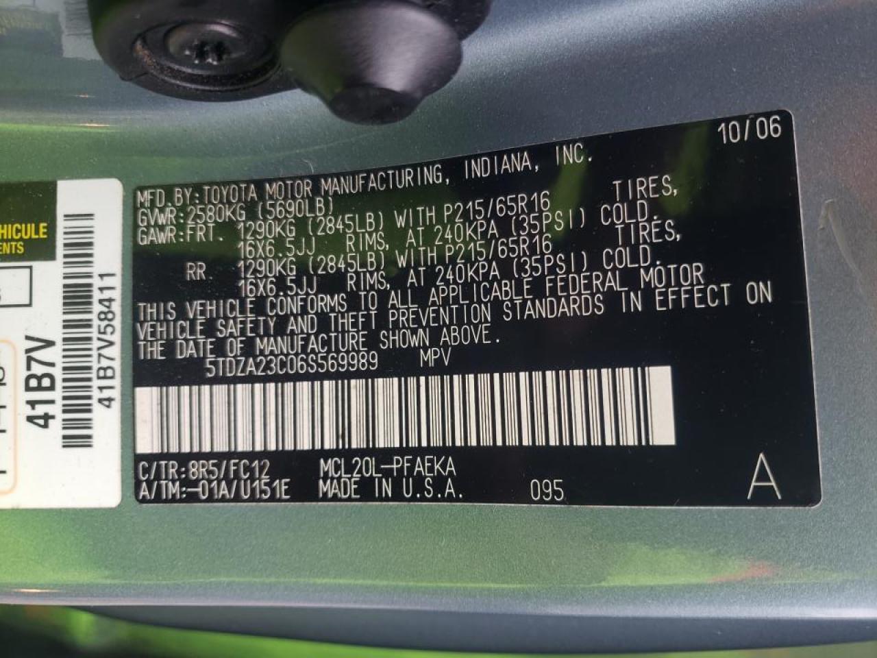 Photo 10 from auction – 2006 TOYOTA SIENNA CE with VIN 5TDZA23C06S569989