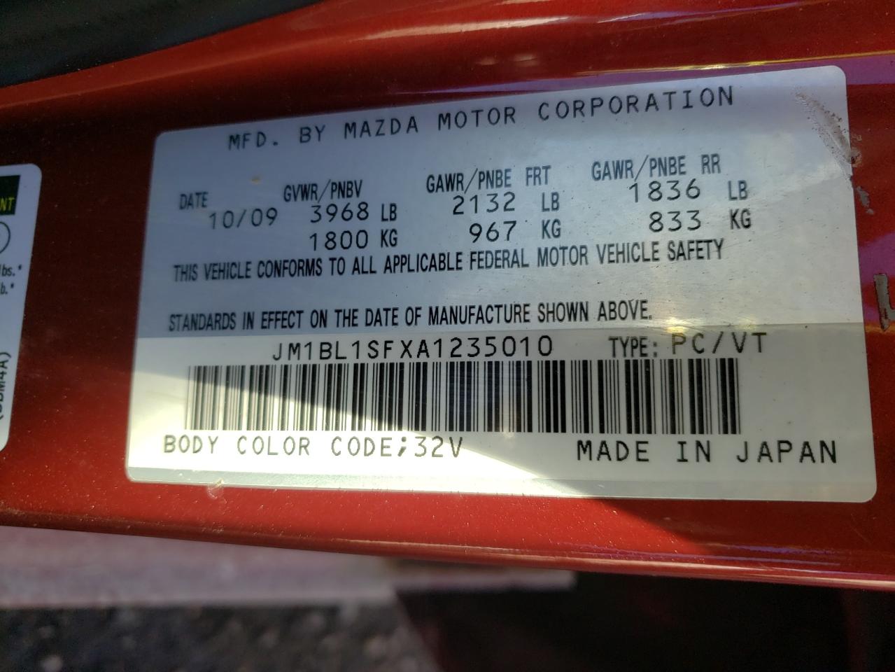 Photo 10 from auction – 2010 MAZDA 3 I with VIN JM1BL1SFXA1235010