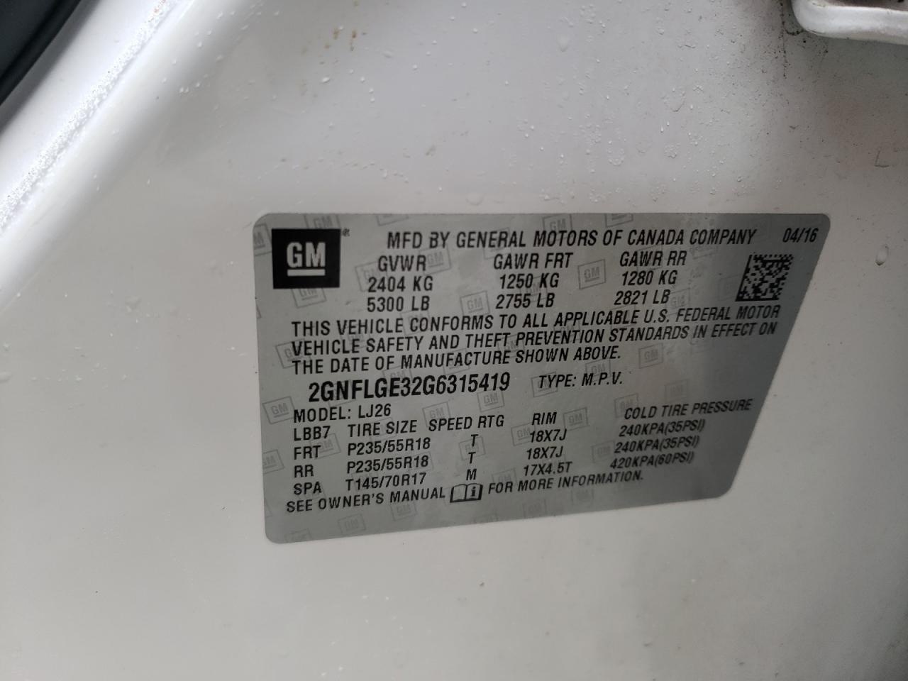 Photo 10 from auction – 2016 CHEVROLET EQUINOX LT with VIN 2GNFLGE32G6315419