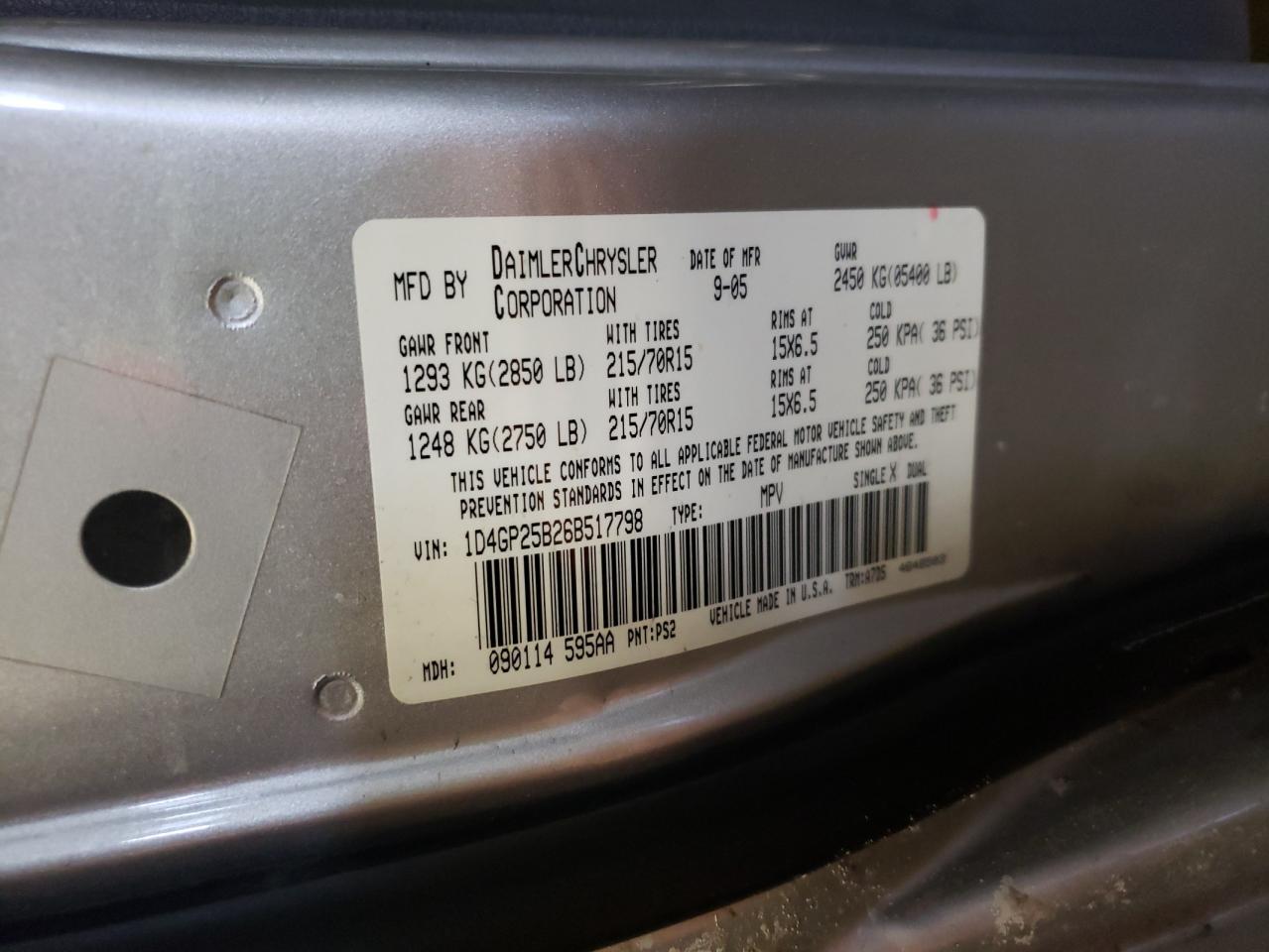 Photo 10 from auction – 2006 DODGE CARAVAN SE with VIN 1D4GP25B26B517798