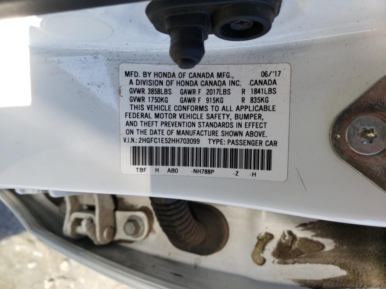 Photo 10 from auction – 2017 HONDA CIVIC SI with VIN 2HGFC1E52HH703099