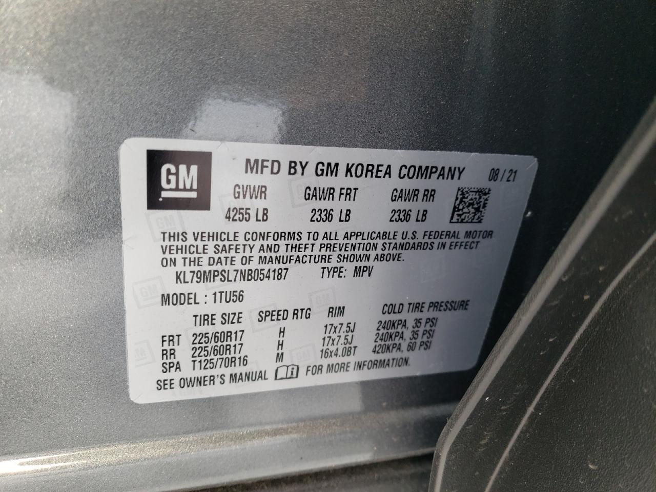 Photo 10 from auction – 2022 CHEVROLET TRAILBLAZE with VIN KL79MPSL7NB054187