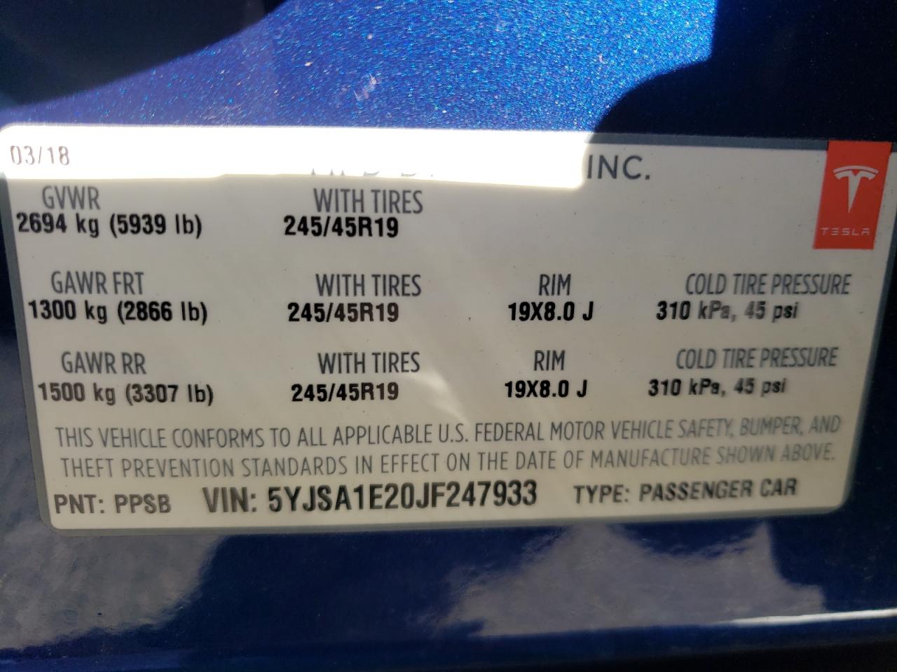 Photo 10 from auction – 2018 TESLA MODEL S with VIN 5YJSA1E20JF247933