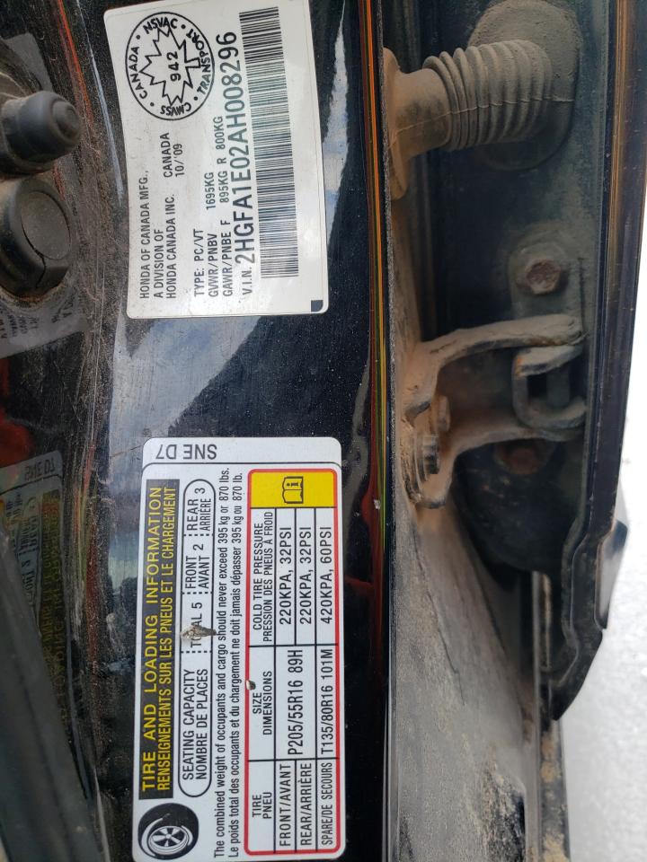 Photo 10 from auction – 2010 HONDA CIVIC EXL with VIN 2HGFA1E02AH008296