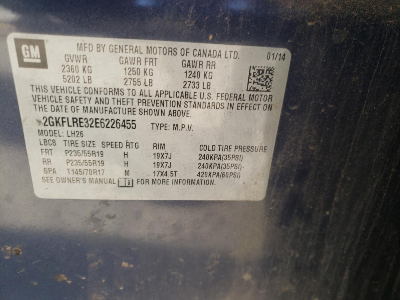 Photo 10 from auction – 2014 GMC TERRAIN SL with VIN 2GKFLRE32E6226455