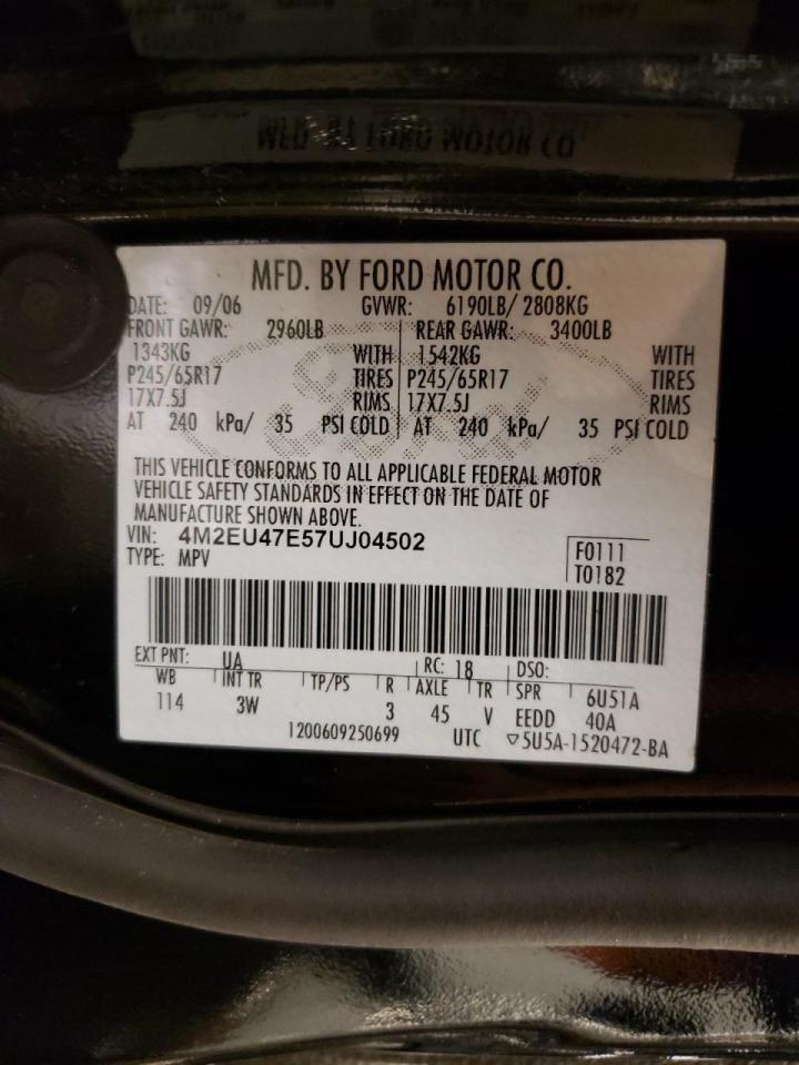 Photo 10 from auction – 2007 MERCURY MOUNTAINEE with VIN 4M2EU47E57UJ04502