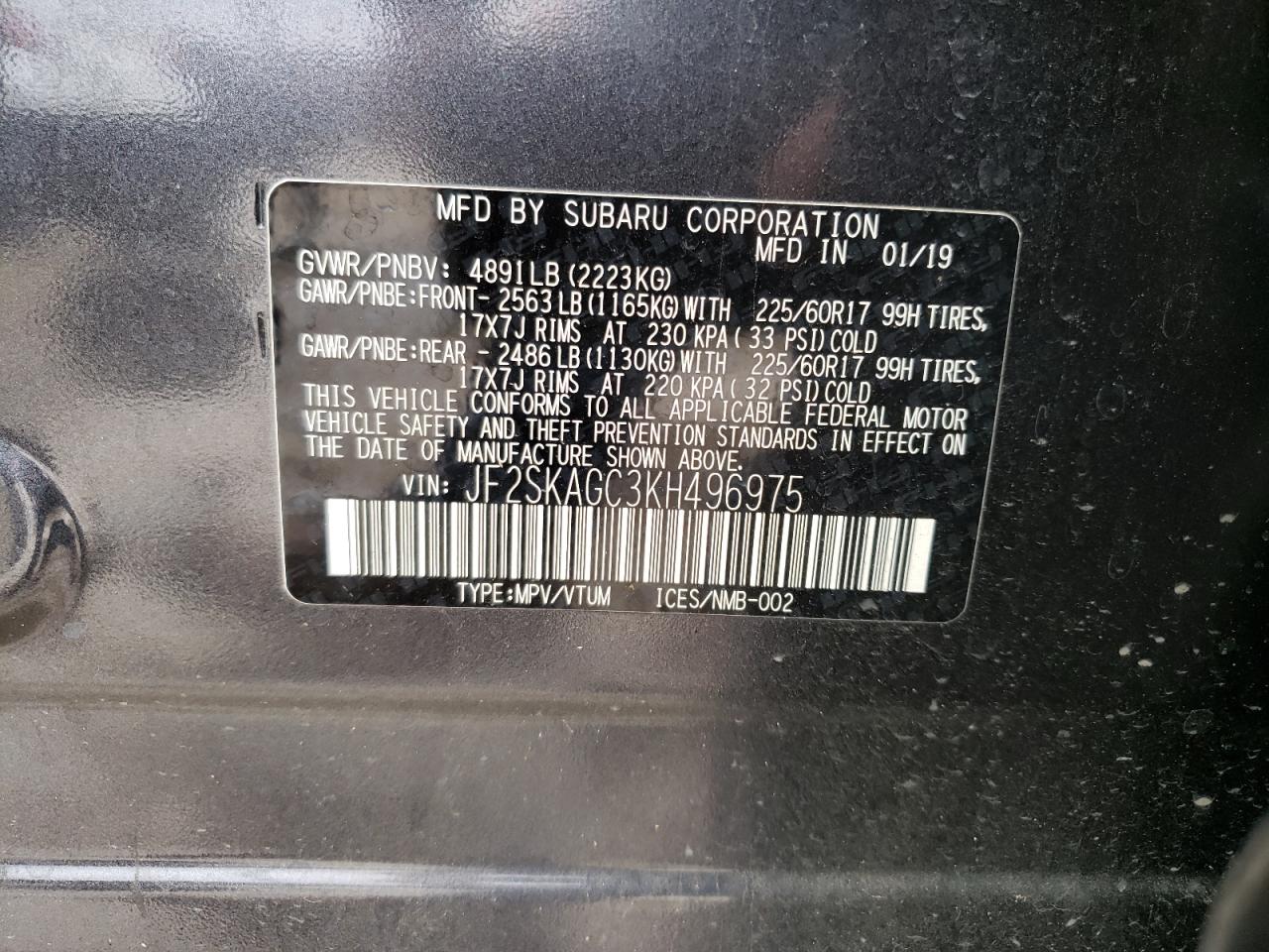 Photo 10 from auction – 2019 SUBARU FORESTER P with VIN JF2SKAGC3KH496975