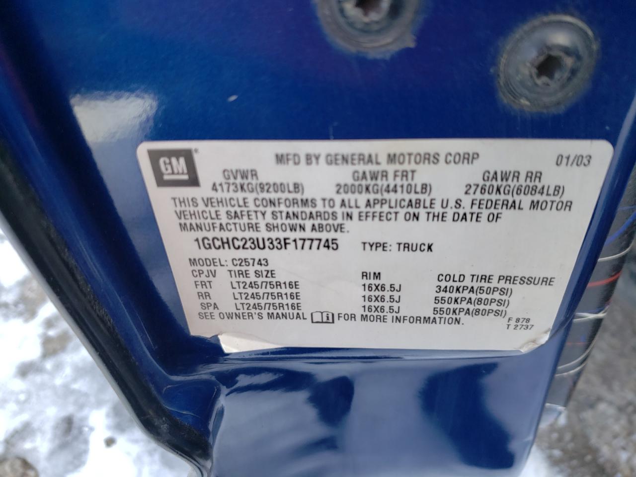 Photo 10 from auction – 2003 CHEVROLET SILVERADO with VIN 1GCHC23U33F177745