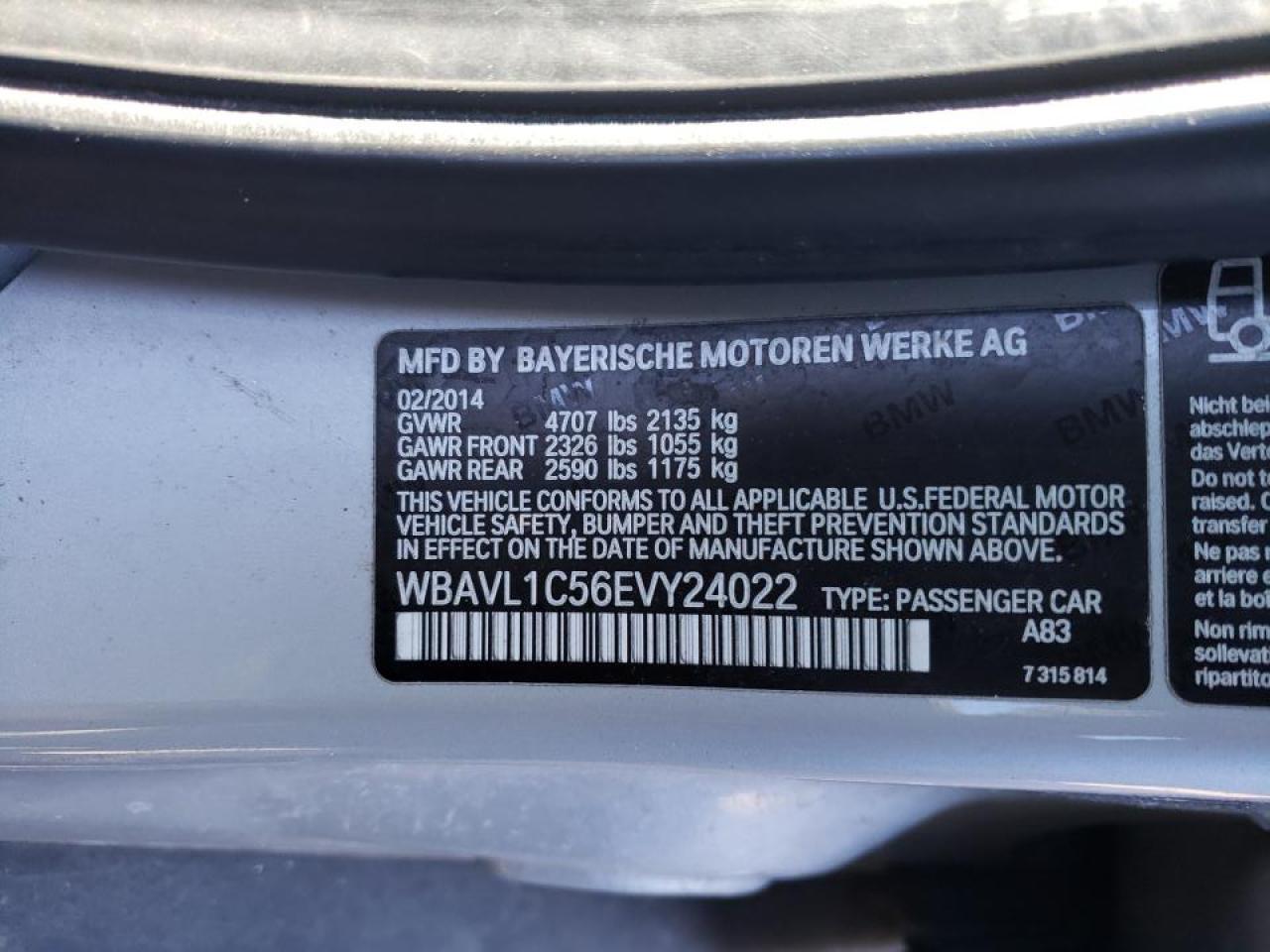 Photo 10 from auction – 2014 BMW X1 XDRIVE2 with VIN WBAVL1C56EVY24022