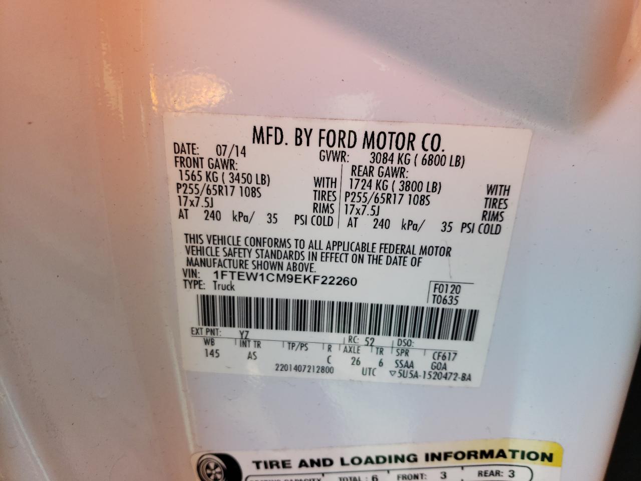 Photo 10 from auction – 2014 FORD F150 SUPER with VIN 1FTEW1CM9EKF22260
