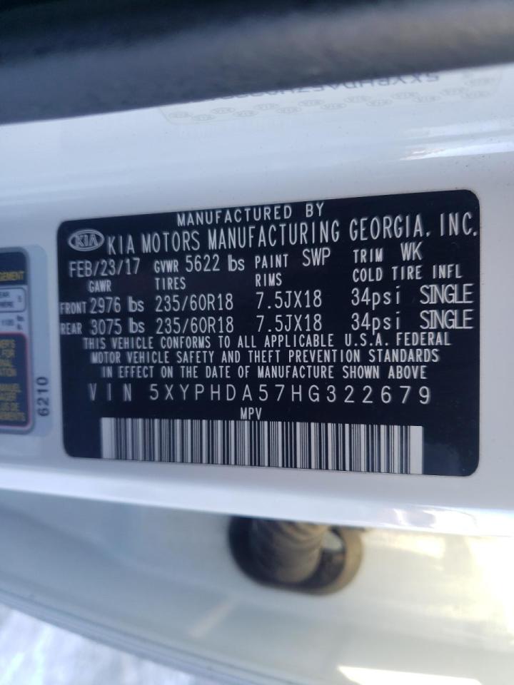 Photo 10 from auction – 2017 KIA SORENTO EX with VIN 5XYPHDA57HG322679