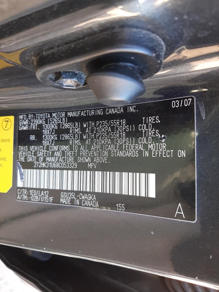 Photo 10 from auction – 2008 LEXUS RX 350 with VIN 2T2HK31U68C053329