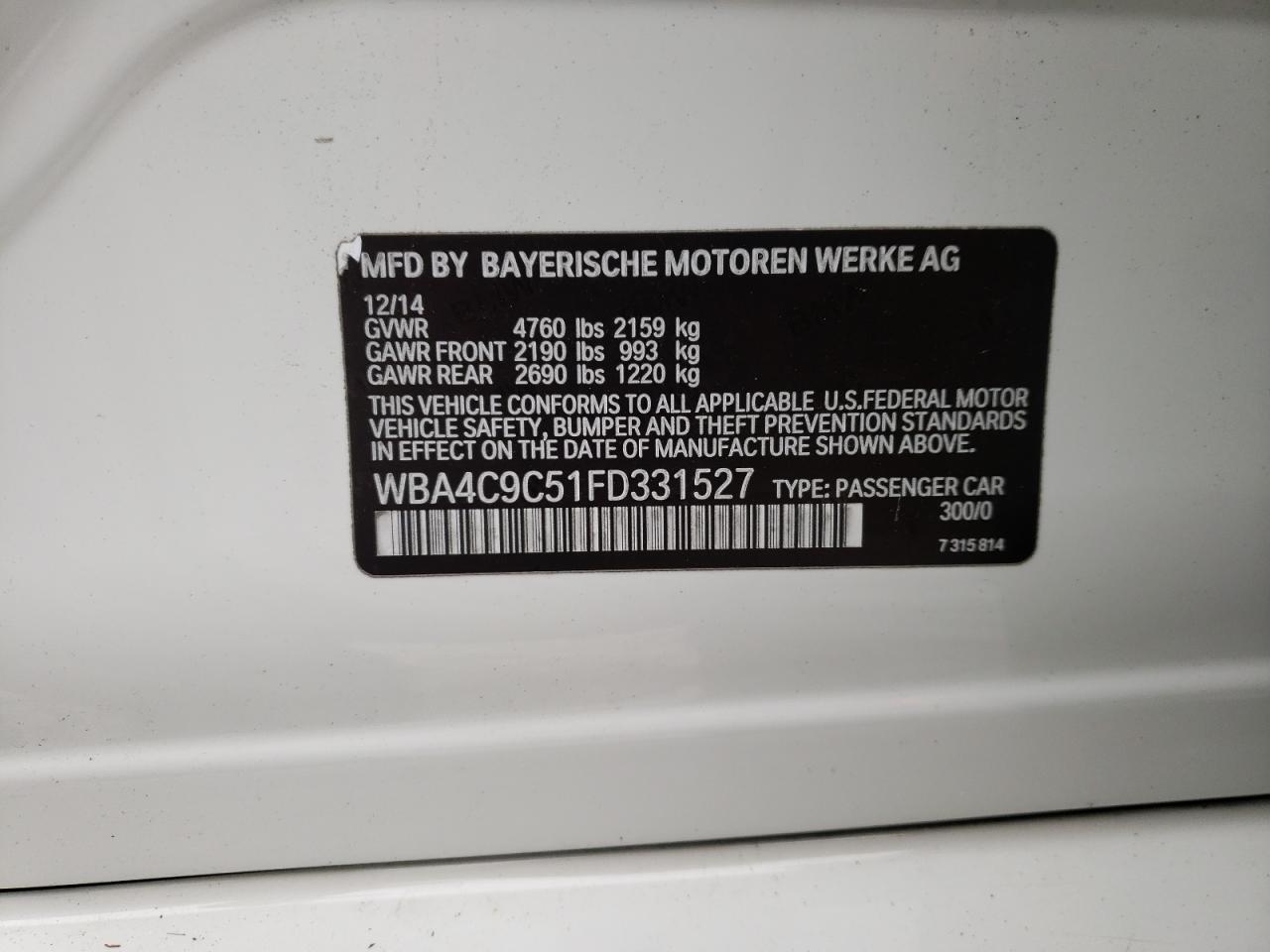 Photo 10 from auction – 2015 BMW 428 XI GRA with VIN WBA4C9C51FD331527