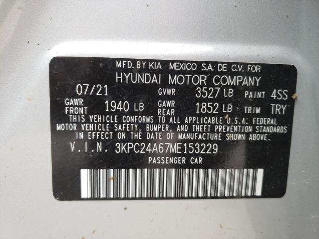 Photo 10 from auction – 2021 HYUNDAI ACCENT SE with VIN 3KPC24A67ME153229