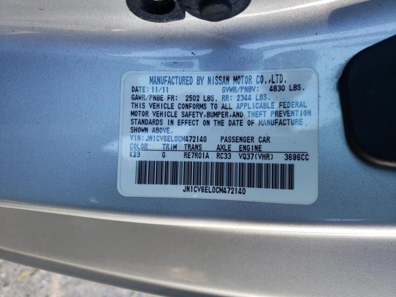 Photo 10 from auction – 2012 INFINITI G37 with VIN JN1CV6EL0CM472140